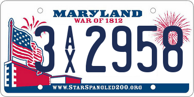 MD license plate 3AX2958