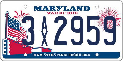 MD license plate 3AX2959