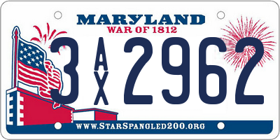 MD license plate 3AX2962