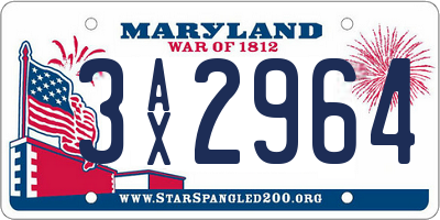 MD license plate 3AX2964