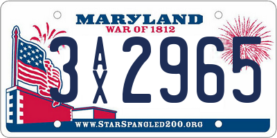 MD license plate 3AX2965