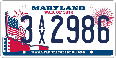 MD license plate 3AX2986