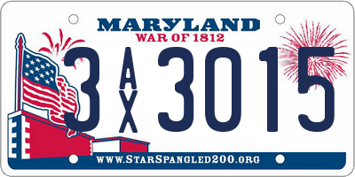 MD license plate 3AX3015