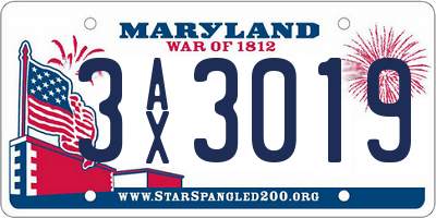 MD license plate 3AX3019