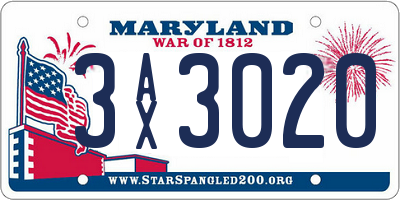 MD license plate 3AX3020