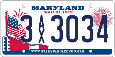 MD license plate 3AX3034
