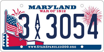 MD license plate 3AX3054