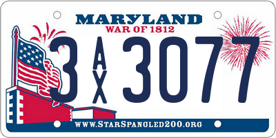 MD license plate 3AX3077