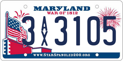 MD license plate 3AX3105