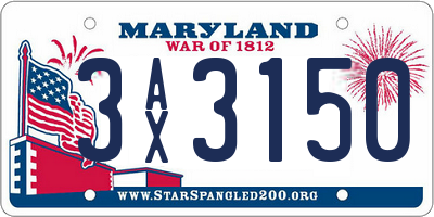 MD license plate 3AX3150