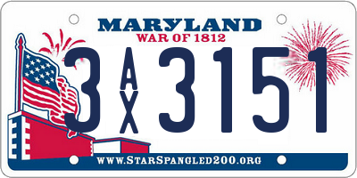 MD license plate 3AX3151