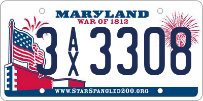 MD license plate 3AX3308