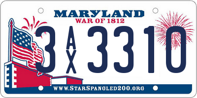 MD license plate 3AX3310