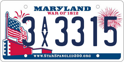 MD license plate 3AX3315