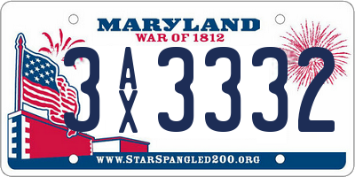 MD license plate 3AX3332