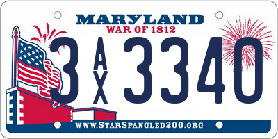 MD license plate 3AX3340