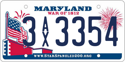 MD license plate 3AX3354
