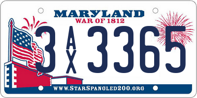 MD license plate 3AX3365