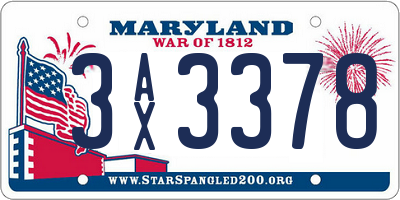 MD license plate 3AX3378