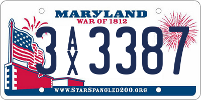 MD license plate 3AX3387