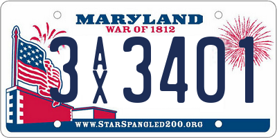 MD license plate 3AX3401