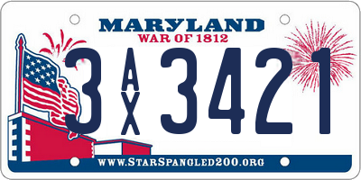 MD license plate 3AX3421