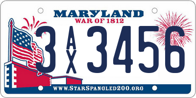 MD license plate 3AX3456