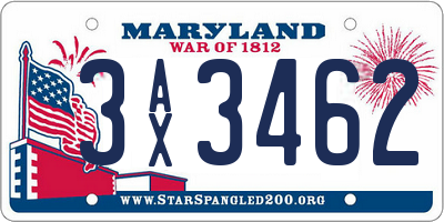 MD license plate 3AX3462