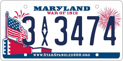 MD license plate 3AX3474