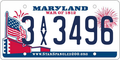 MD license plate 3AX3496