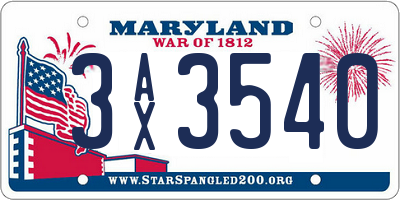 MD license plate 3AX3540