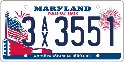 MD license plate 3AX3551