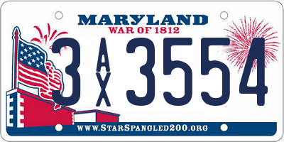 MD license plate 3AX3554