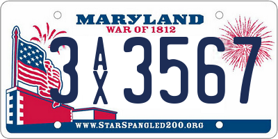 MD license plate 3AX3567