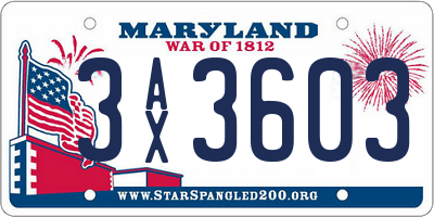MD license plate 3AX3603