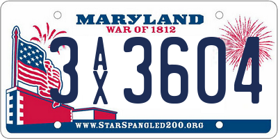 MD license plate 3AX3604