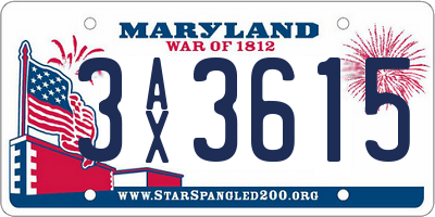 MD license plate 3AX3615
