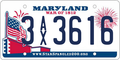 MD license plate 3AX3616