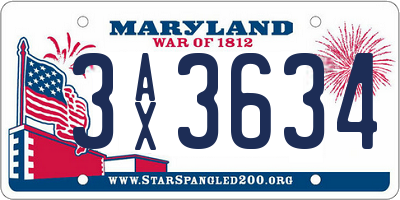 MD license plate 3AX3634