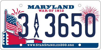 MD license plate 3AX3650