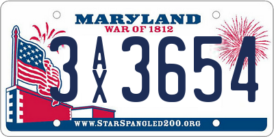 MD license plate 3AX3654