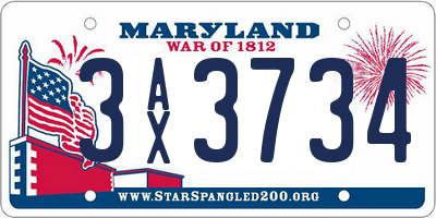 MD license plate 3AX3734