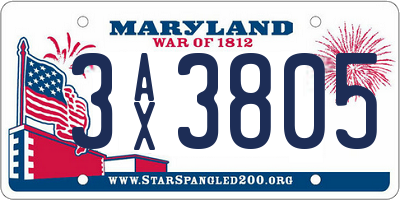 MD license plate 3AX3805