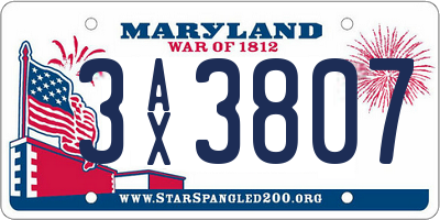 MD license plate 3AX3807