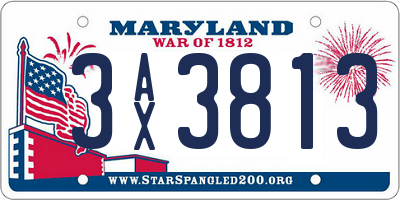 MD license plate 3AX3813