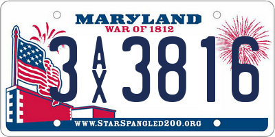 MD license plate 3AX3816