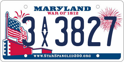 MD license plate 3AX3827