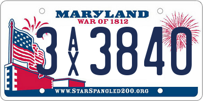 MD license plate 3AX3840