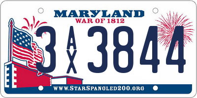 MD license plate 3AX3844