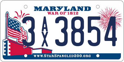 MD license plate 3AX3854
